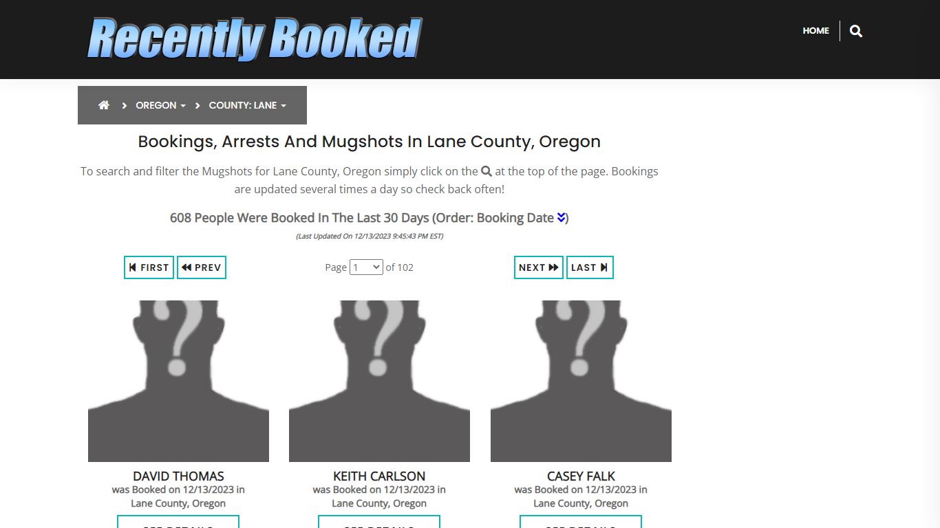 Recent bookings, Arrests, Mugshots in Lane County, Oregon - Recently Booked